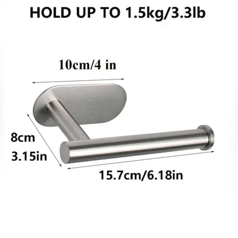 NIB Stainless Steel Toilet Paper Holder / No Punch /Easy 3M Stick Decor Bathroom